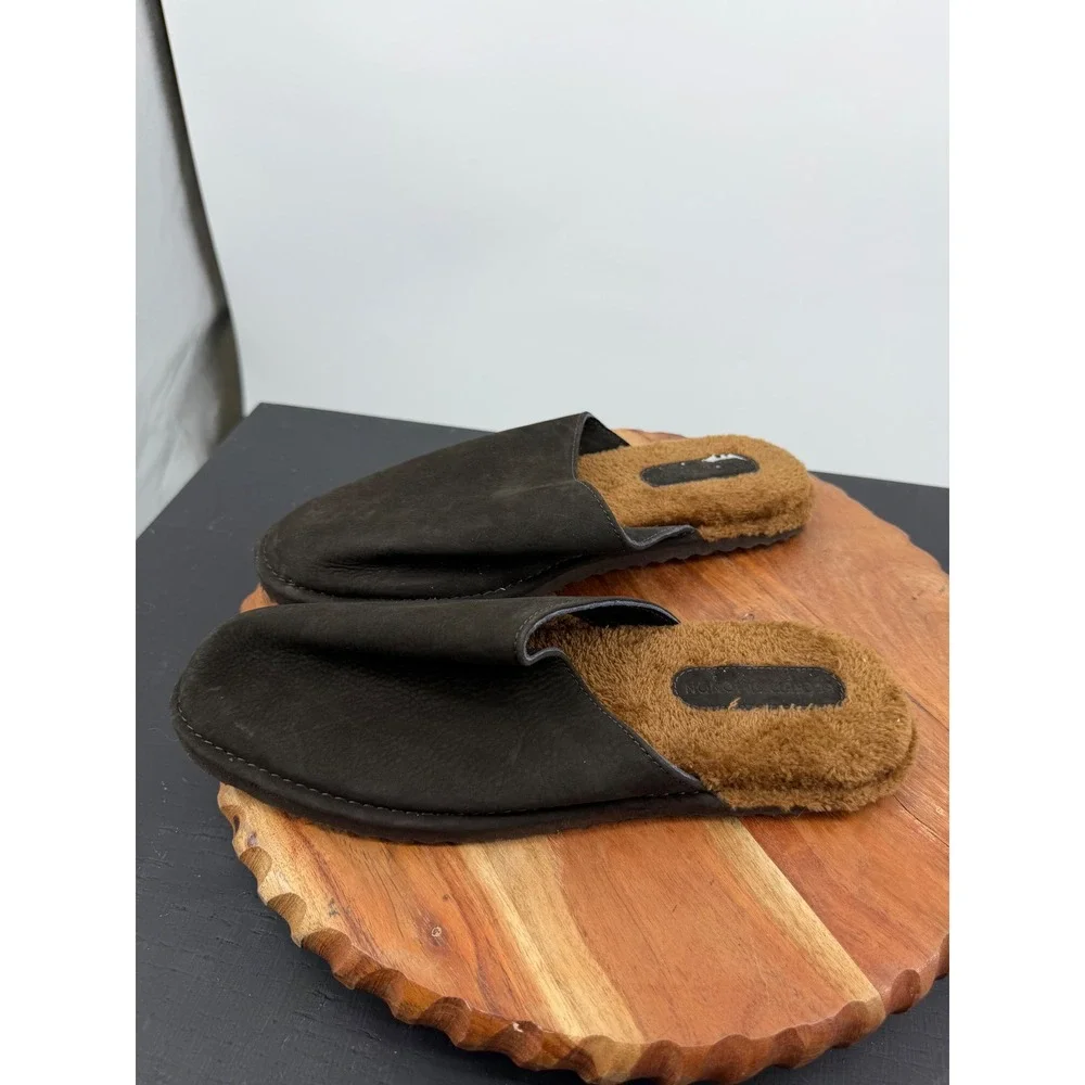 Beckett Simonon Jones Slipper Mens 9 Brown Leather Faux Fur Lined Scuff Slide